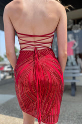 Misshow Sparkly Red Sweetheart Lace-Up Back Tight Short Homecoming Dress/Mini Dress